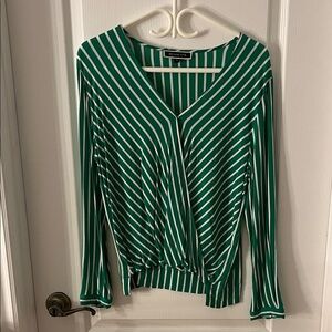 Striped V-Neck Blouse in Green and White